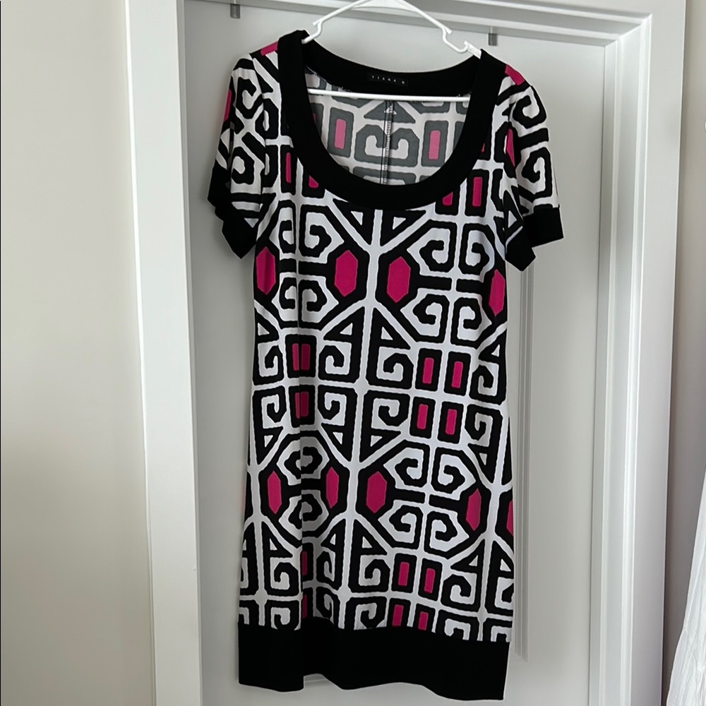 Tiana B. Black and White and fuchsia Patterned Dress